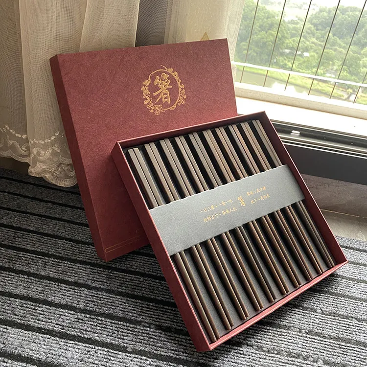 高档老挝大红酸枝筷子袋装原木无漆无蜡中式家用实木制筷方头盒装