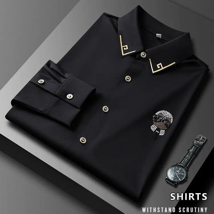 BQDK春秋轻奢高端潮牌小怪兽老佛爷徽章休闲长袖衬衫抗皱免烫衬衣