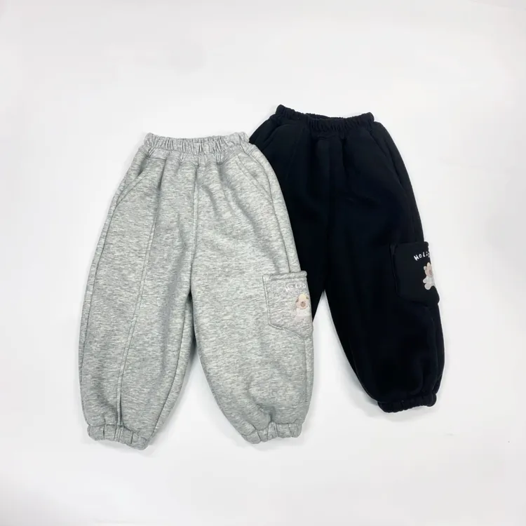 冬季儿童口袋小熊加绒卫裤5036