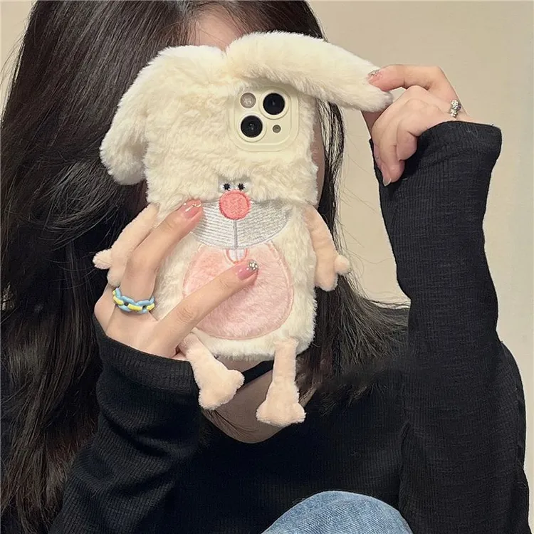 毛绒卡通龅牙兔iPhone14pro毛茸茸max苹果13手机壳12秋冬11女xr/x