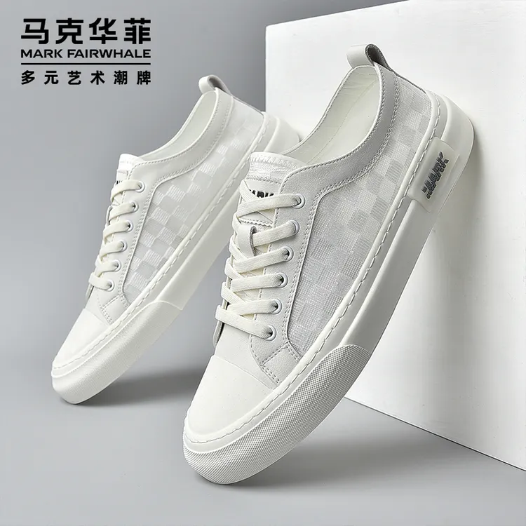马克华菲帆布鞋男薄款透气夏季男鞋2025新款小白网鞋男士休闲板鞋
