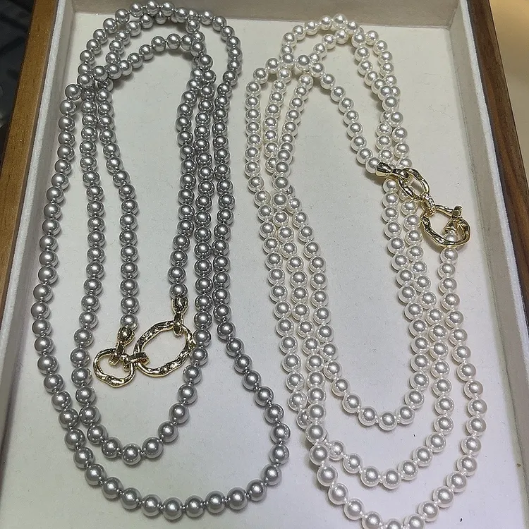 铜合金仿珍珠项链 时尚百搭项链打结项链120cm