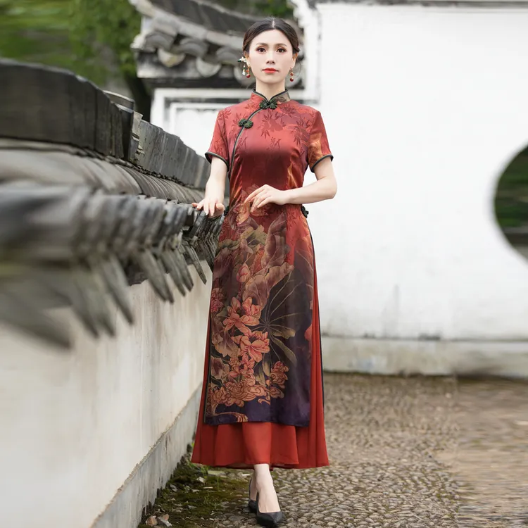 如意风奥黛旗袍中国风连衣裙女收腰显瘦款年轻民国复古裙子23R107