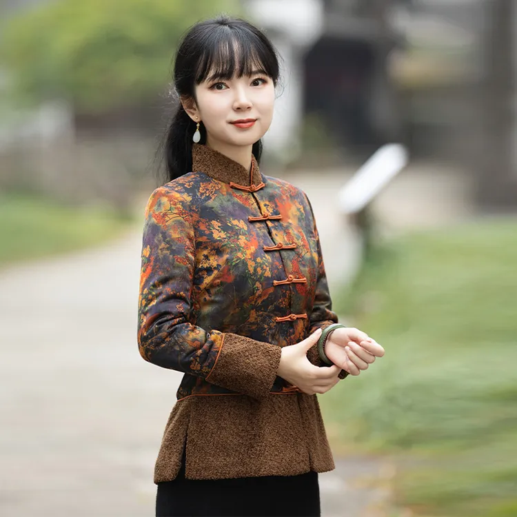 如意风唐装女棉袄冬装加厚保暖改良旗袍上衣夹棉中式外套22R837