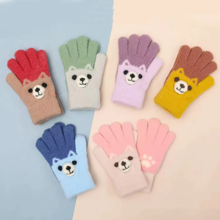 儿童秋冬新款小熊手套保韩版保暖防寒男女学生五指手套建议8-12岁