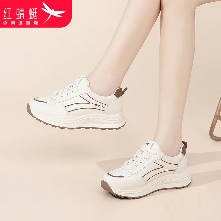 红蜻蜓女鞋百搭2025新款网面透气运动鞋女厚底增高防滑品牌旅游鞋