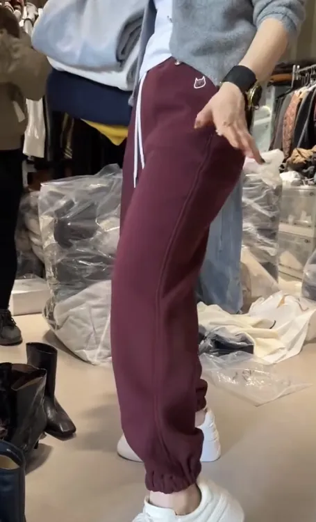 冬季加绒束脚卫裤女高腰显瘦宽松休闲运动裤