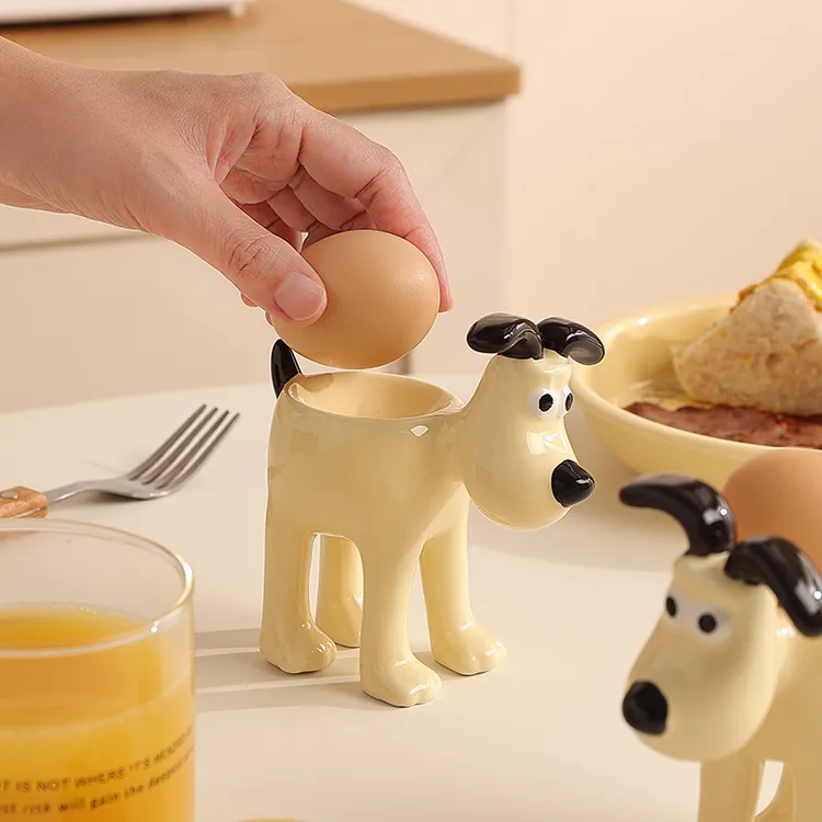 新款高颜值陶瓷鸡蛋托耐高温蒸蛋饰品粉扑收纳神器创意动物大容量