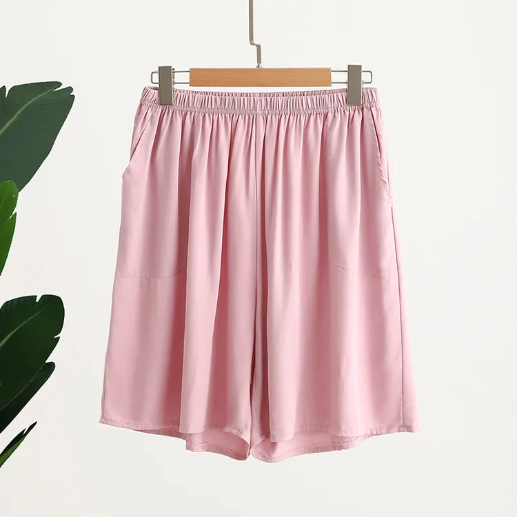 棉绸斜纹大码短裤女夏季胖mm薄款家居裤宽松人造棉纯色中裤五分裤