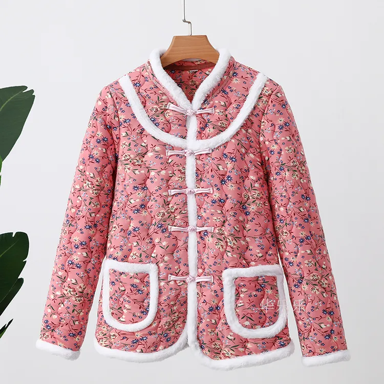 冬季新款加厚碎花棉袄保暖新中式国风棉服外套花袄加绒民族棉衣