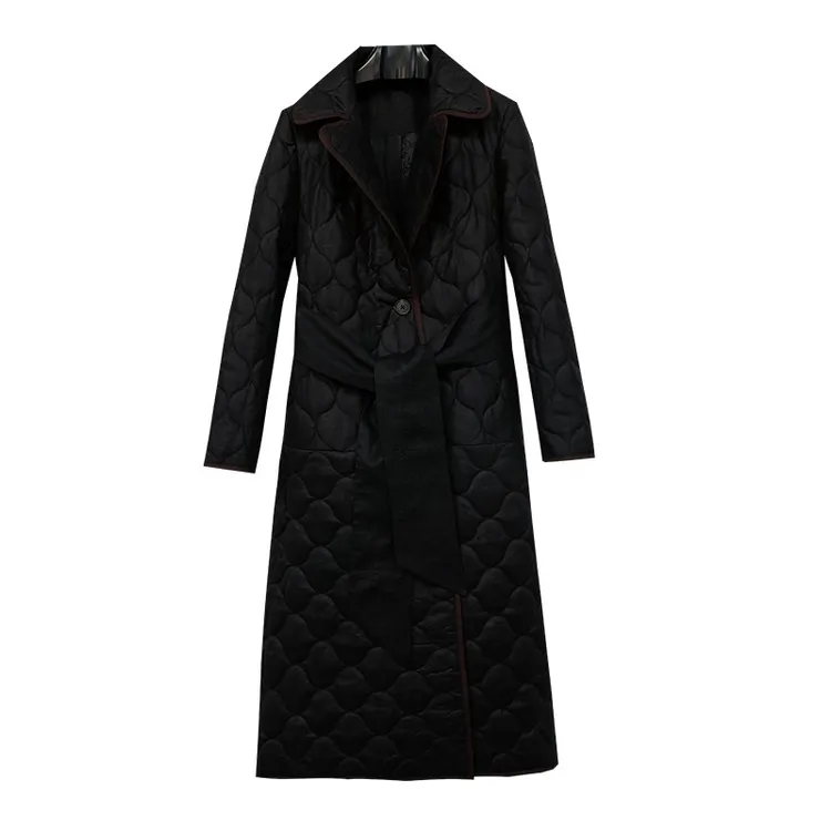 娑尔黑底棕边单扣系带棉衣SF4WB00707