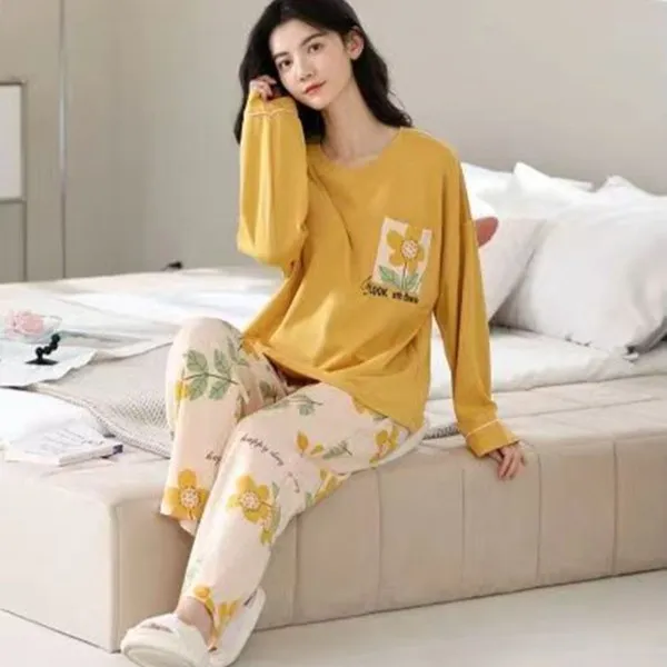 秋季女士大码睡衣长袖长裤新款带胸垫家居服可外穿（90到210斤）