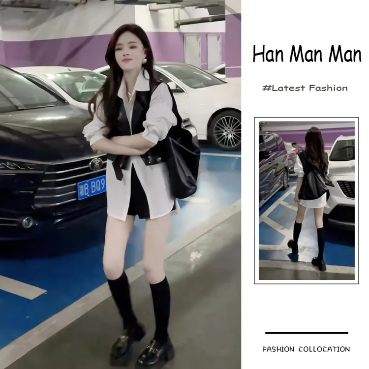 入秋季流行穿搭一整套新款2024时尚御姐风衬衫马甲短裤显瘦三件套