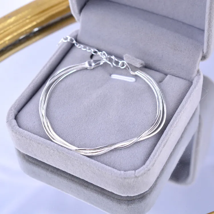 钛钢手链 时尚三层蛇骨手链欧美风格经典款多层叠戴八角蛇骨链