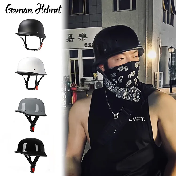 德式大兵盔复古巡航机车瓢盔四季半盔3c认证摩托车头盔踏板车钢盔