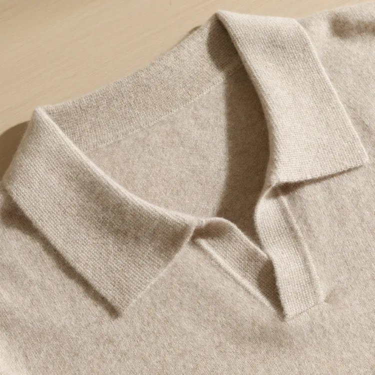 正宗100%纯山羊绒衫男士polo领针织半袖秋冬时尚休闲气质短袖t恤