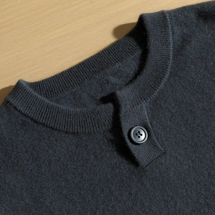 正宗纯山羊绒衫针织半袖男装秋冬圆领一粒扣时尚休闲男士短袖T恤