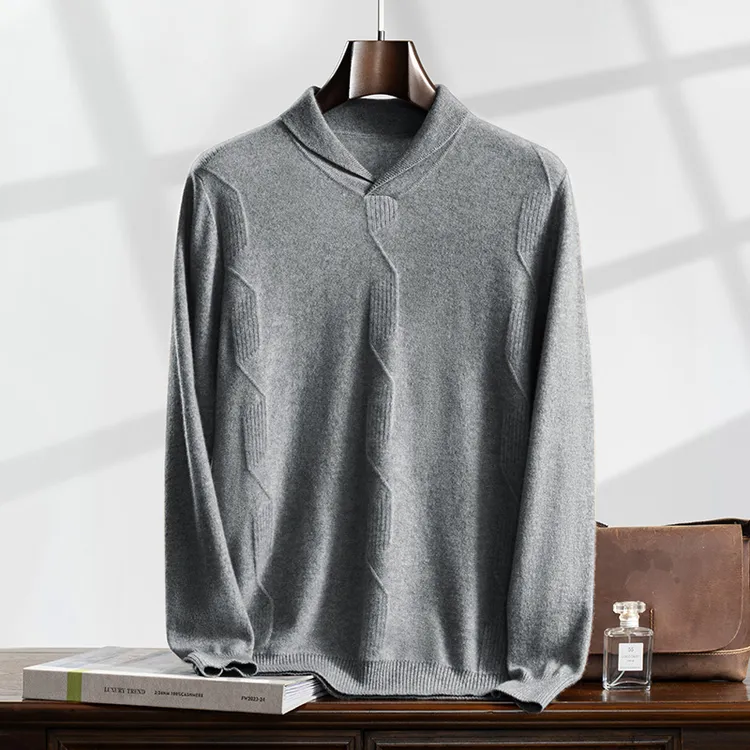 正宗男式100%纯山羊绒衫秋冬时尚青果领套头长袖新款高端羊绒衫