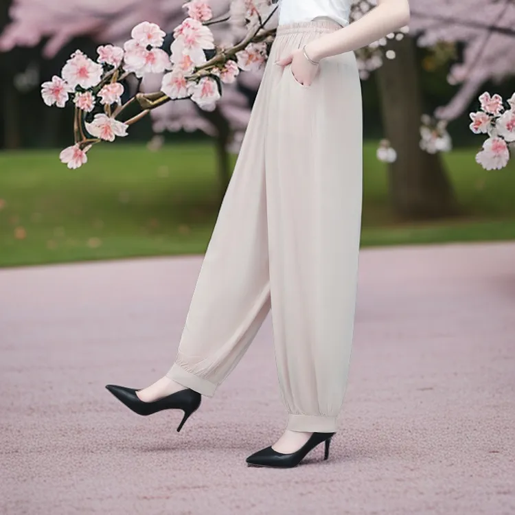 洋气女士休闲裤夏季薄款大码灯笼裤宽松棉绸时尚妈妈百搭防蚊裤子