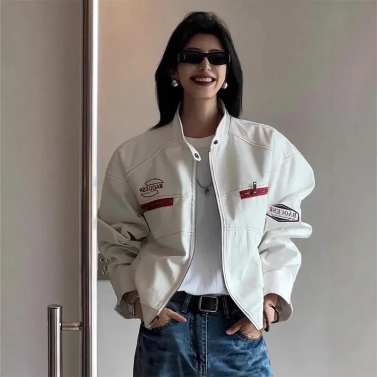美式复古机车外套男女短款cleanfit高街潮流皮衣夹克韩版休闲学生
