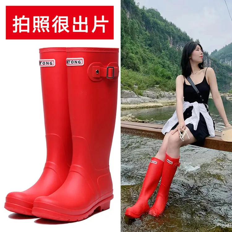 2024新款红色雨靴战靴高颜值雨鞋户外鞋女款涉水鞋防水防滑骑马靴