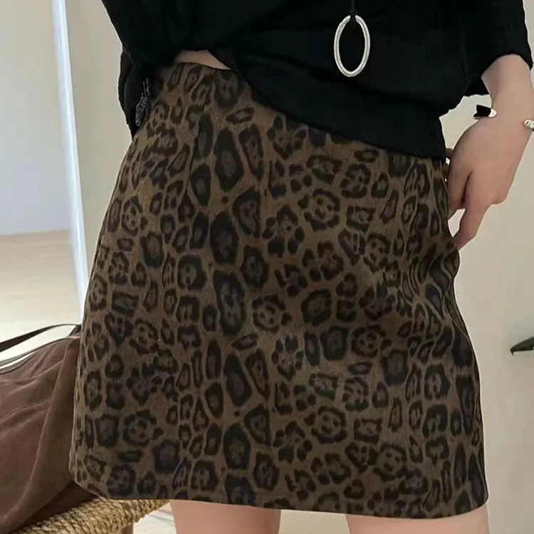 豹纹半身女欧洲站秋冬新款高腰百搭显瘦时尚A字豹纹裙半身裙