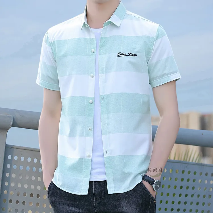 拓丽雅高档夏男士短袖衬衫韩版休闲刺绣寸衫潮流男商务青少年衬衣