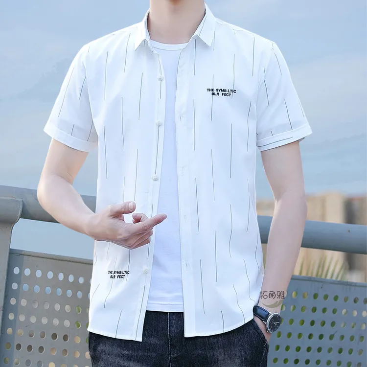 拓丽雅夏装短袖男士小众外套百搭衬衣气质休闲修身帅气衬衫