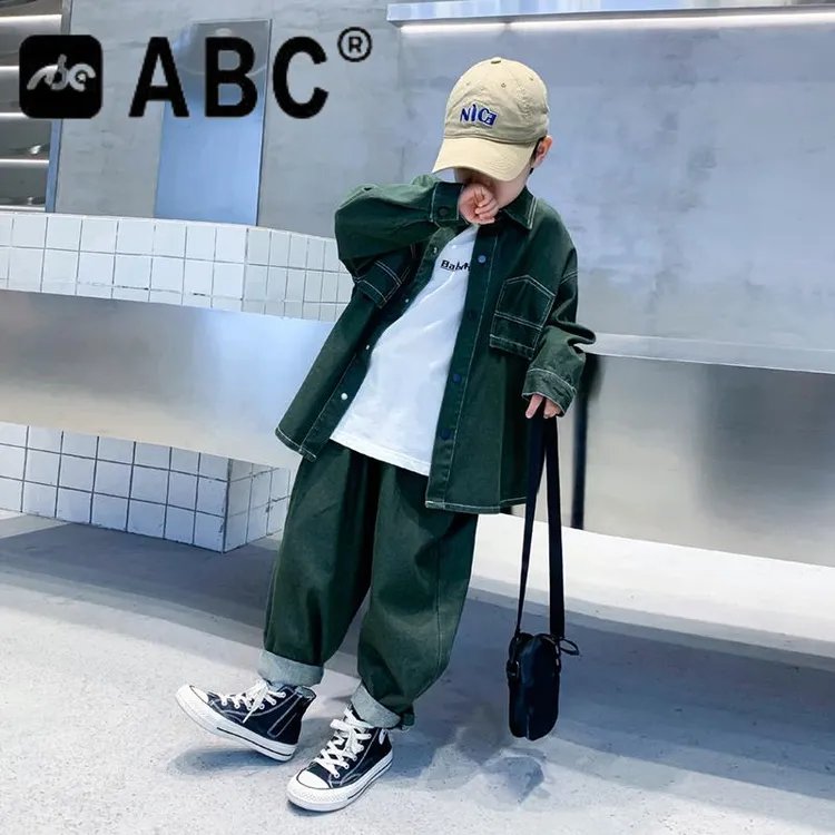 ABC男童早秋装工装衬衫套装2024新款儿童装男孩春秋季多巴胺炸街