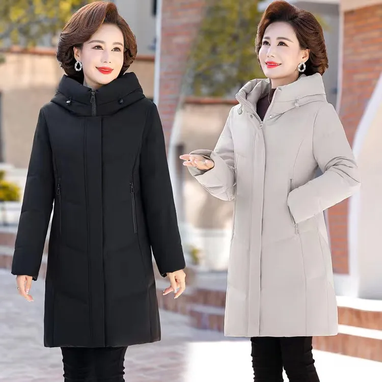 妈妈装棉服大码棉袄红色中老年棉衣时尚洋气中年连帽加厚保暖秋冬