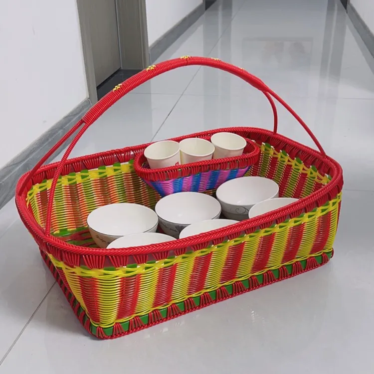 1拜神提篮拜拜篮子手工编织拜神提篮手工编织提篮家用平安蓝收纳