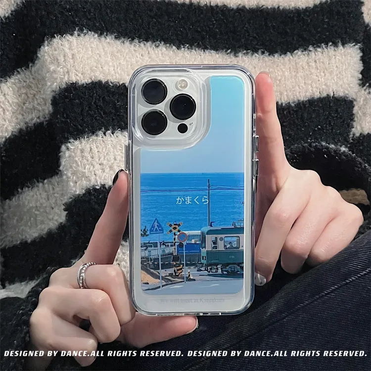 原创日本镰仓海边电车iPhone14promax手机壳适用苹果13/12pro日系