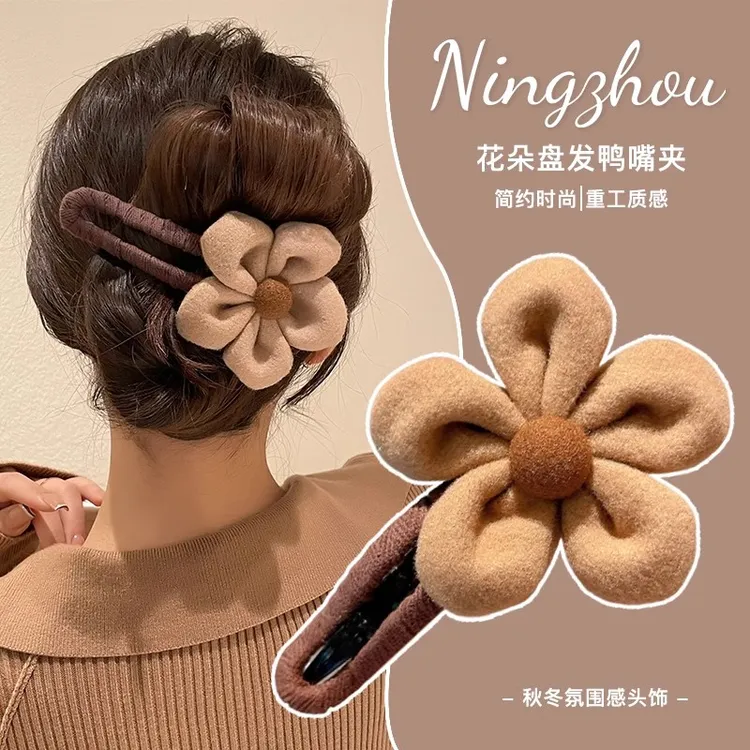 咖色大号花朵鸭嘴夹鲨鱼夹安全替代品后脑盘发一字夹网红爆款发饰