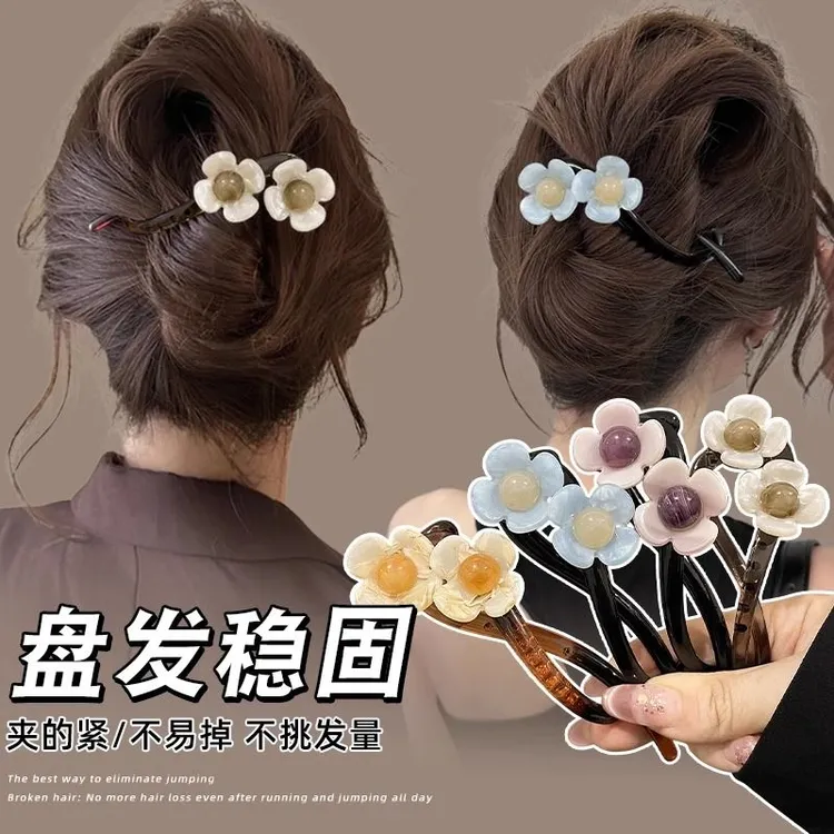 浪漫花朵一字夹气质后脑勺盘发扭扭夹百搭发卡鲨鱼夹安全替代品女