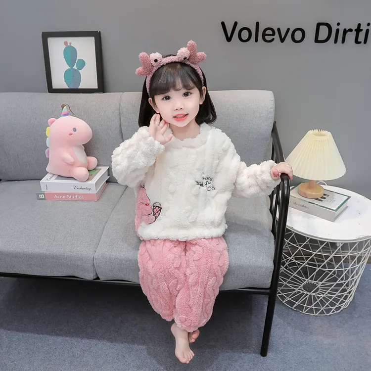 女童睡衣秋冬季法兰绒女宝宝可爱珊瑚绒加厚款保暖小童儿童家居服