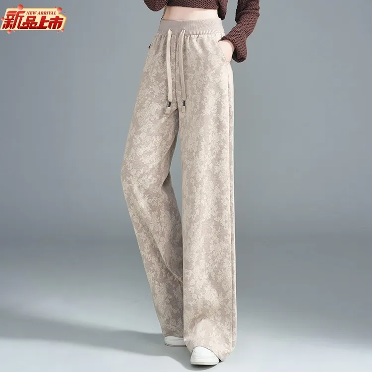 正品哥弟新款秋冬窄版阔腿裤女宽松慵懒休闲高腰显瘦直筒羊毛呢裤