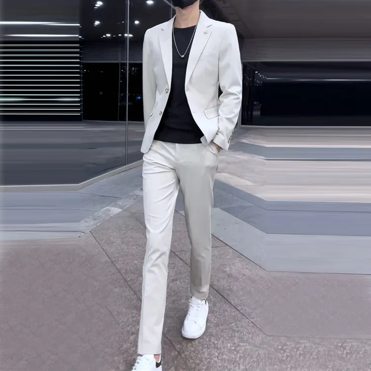 秋冬休闲西装男套装痞帅西服免烫商务青年男士修身潮流结婚西服男