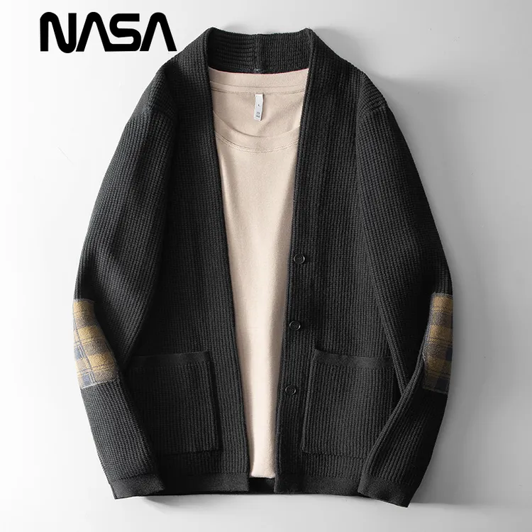 宽松NASA潮牌秋冬季新款男士外套毛衣休闲撞色厚款开衫针织衫男潮