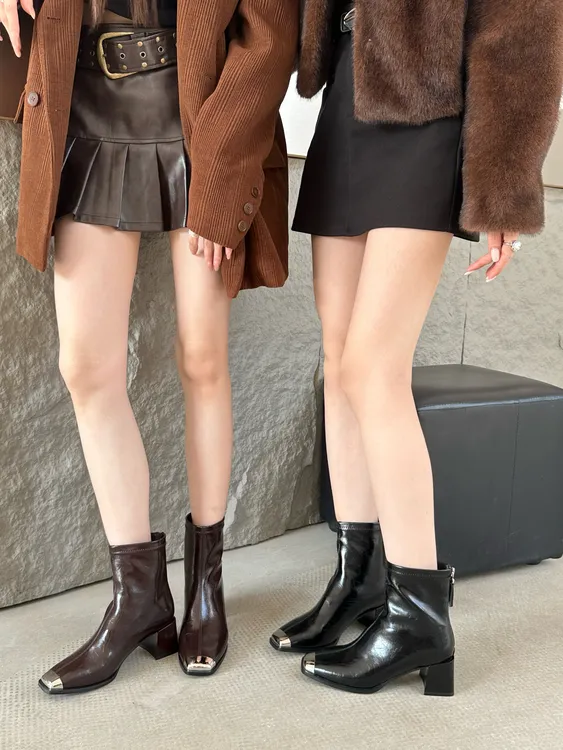 2024秋冬新款nis软皮短靴方头粗跟瘦瘦靴洋气百搭(跟高5cm)113-1