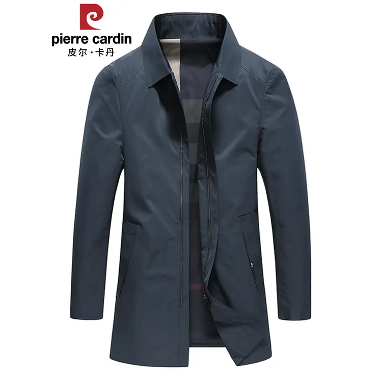 皮尔卡丹春季新款高级感修身男中长款翻领男装男款简约春秋外套