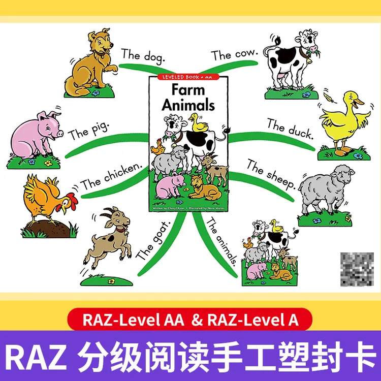 RAZ分级阅读绘本美国手工塑封卡片AA少儿早教启蒙英语单词教具卡