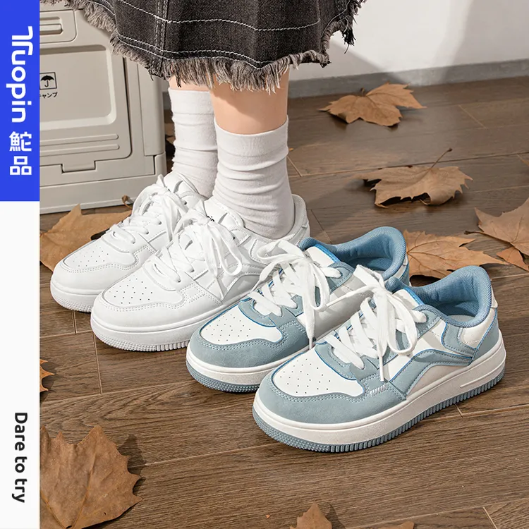 鮀品蓝白撞色女鞋2025秋冬新款运动百搭情侣板鞋小众学生低帮鞋子