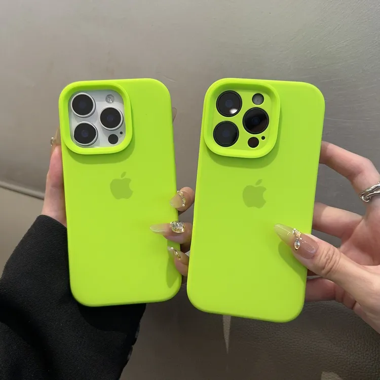 荧光绿适用苹果手机壳15液态硅胶iphone14简约13纯色1211