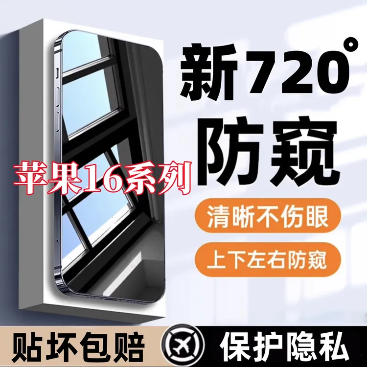 适用苹果16防窥膜720度上下左右16pro钢化膜16promax保护膜16plus