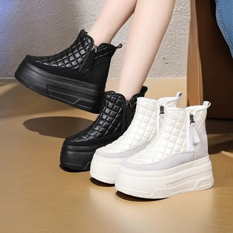 超高跟12cm女鞋小个子高帮10CM松糕厚底休闲时尚单鞋加绒鞋雪地靴