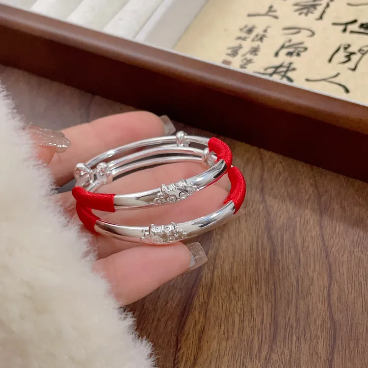 足银手镯 纯银9999婴儿龙年新生儿周岁满月宝宝礼物小孩儿童可爱