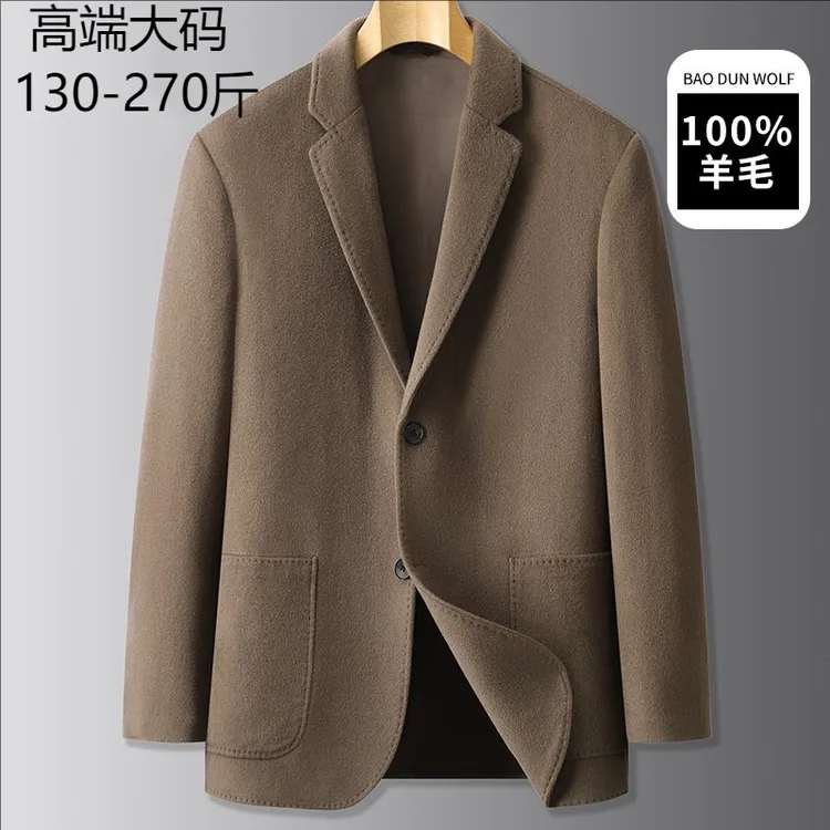 高端定制大码男士双面羊绒西服外套高档男商务毛呢大衣休闲西装