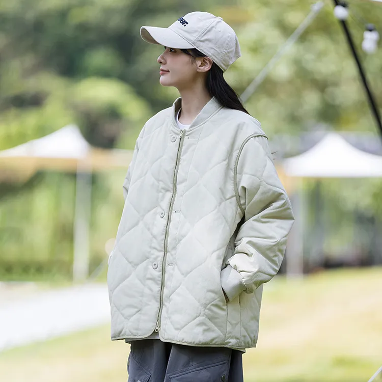 菱格棒球羽绒棉服外套女2024新款宽松加厚冬季棉袄夹棉学院风棉衣