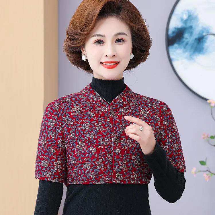 中老年中袖小马甲妈妈秋冬护肩保暖小背心中年月子服肩周防寒坎肩