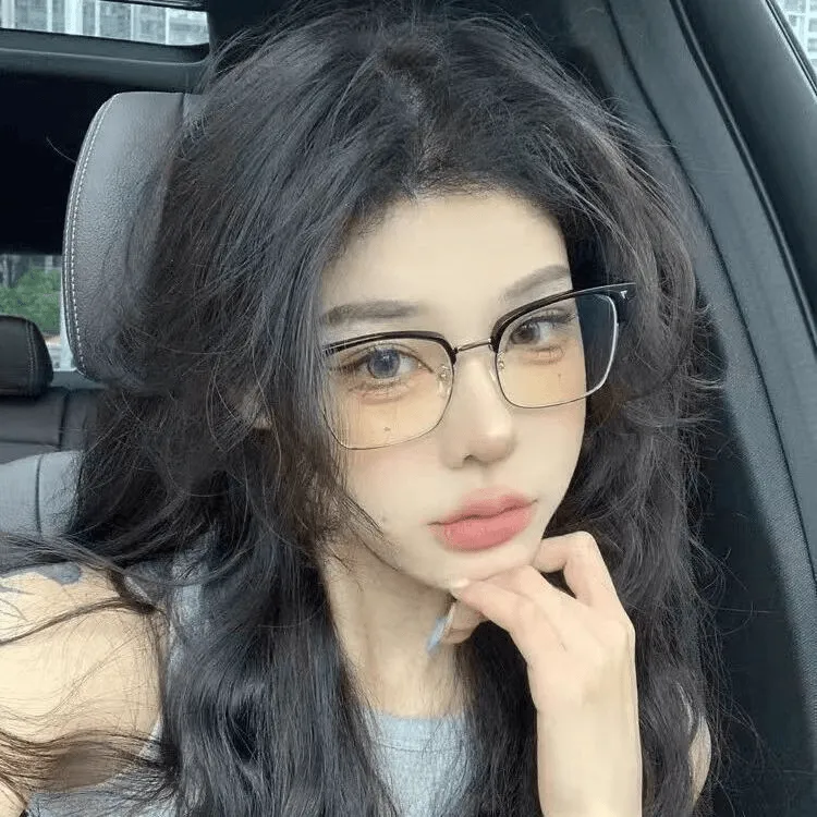 痞帅半框近视眼镜男防蓝光高颜值平光镜复古黑框平光眼镜架女